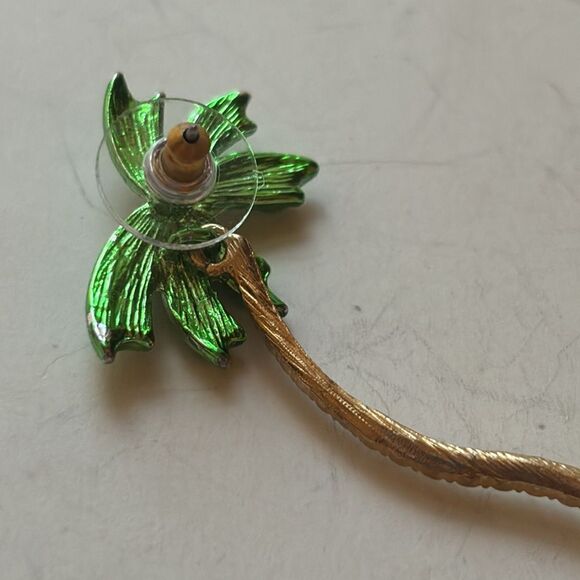 Sugarfix Green and gold tone palm tree rhinestone dangle statement earrings - Picture 9 of 9